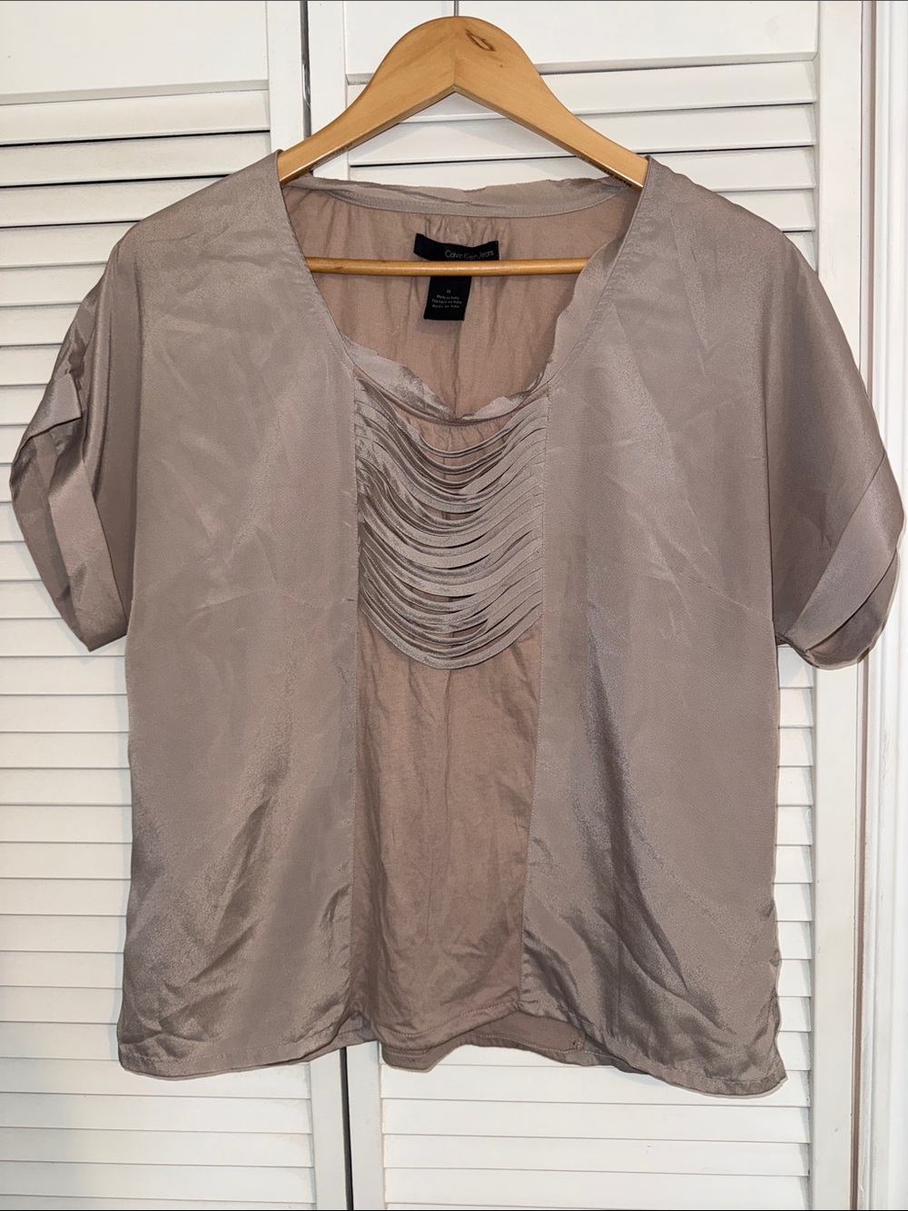 Calvin Klein Jeans Taupe Layered Front Short-Sleeve Blouse - M